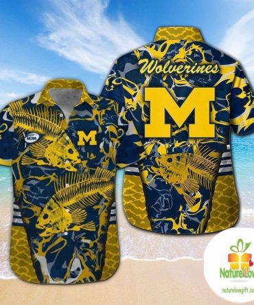 Michigan Wolverines Hawaiian Shirt Fishing Short Sleeve Button Up