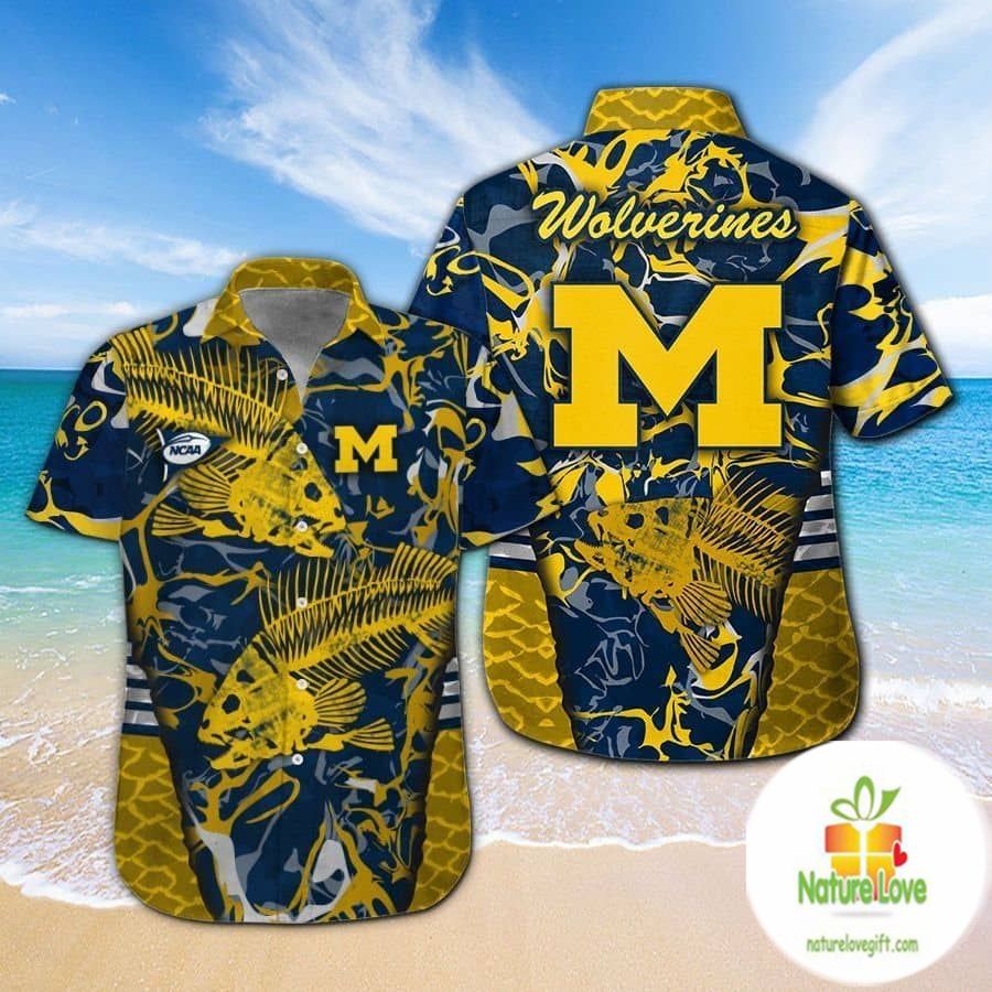 Michigan Wolverines Hawaiian Shirt Fishing Short Sleeve Button Up
