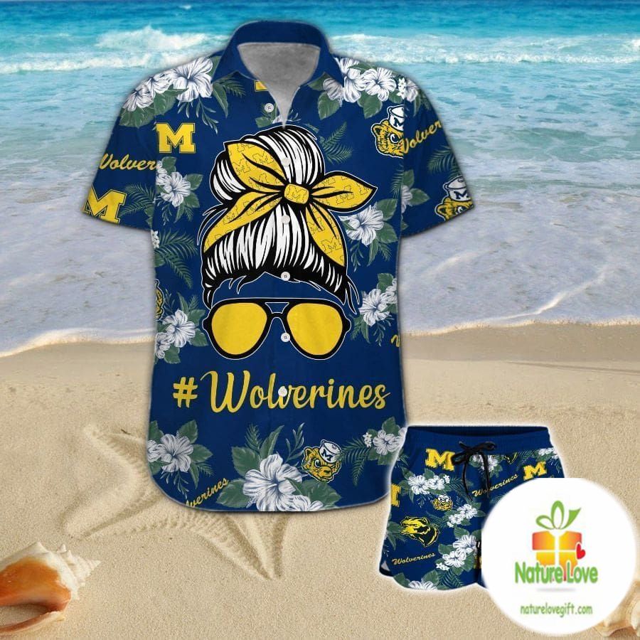 Michigan Wolverines Hawaiian Shirt For Women Aloha Button Up Top