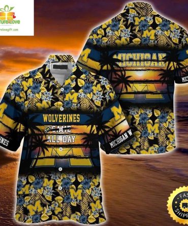 Michigan Wolverines Hawaiian Shirt Came All Day Flora Pattern Beach Gift