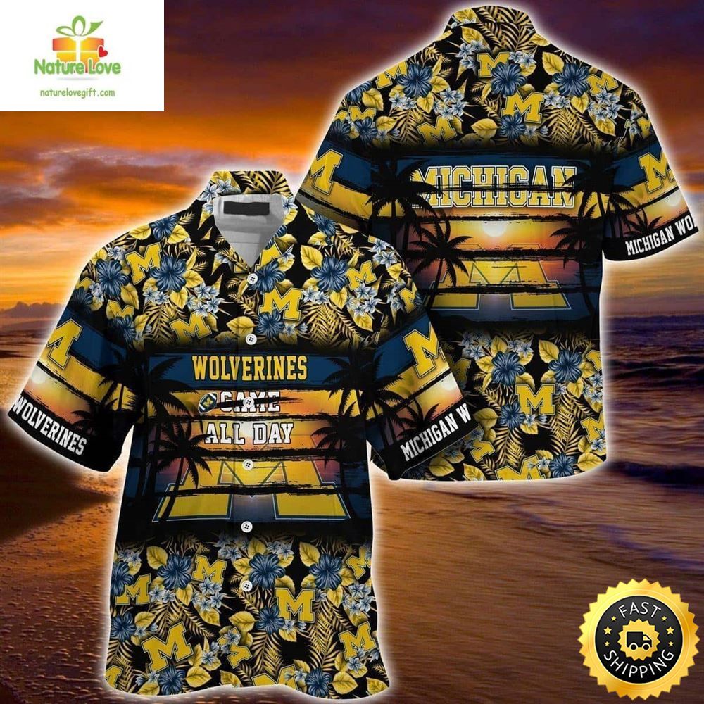 Michigan Wolverines Hawaiian Shirt Came All Day Flora Pattern Beach Gift
