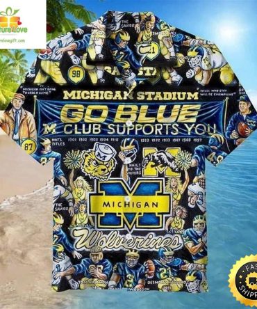 Michigan Wolverines Hawaiian Shirt Michigan Stadium Go Blue Club Supports You