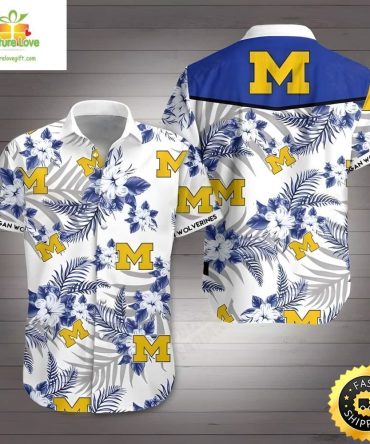 Michigan Wolverines Hawaiian Shirt Tropical Flower Pattern Beach Gift For Sport Fans