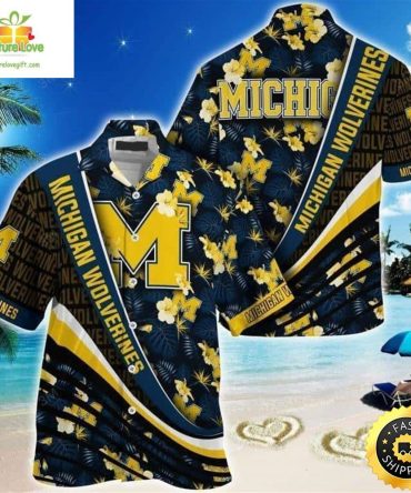 Michigan Wolverines Hawaiian Shirt Tropical Flower Pattern Summer Beach Gift