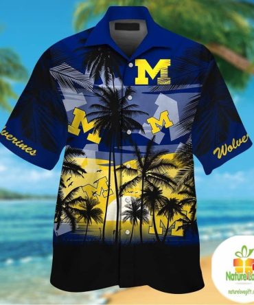 Michigan Wolverines Aloha Shirt Tropical Short Sleeve Button Up Shirts