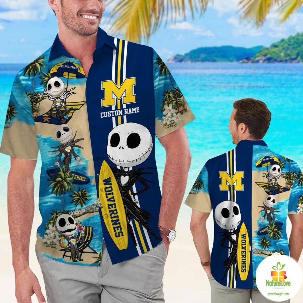 Michigan Wolverines Jack Skellington Hawaiian Shirt Personalized Aloha Shirts