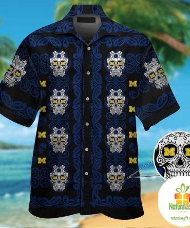 Michigan Wolverines Hawaiian Shirt Skull Print Aloha Button Up Shirts