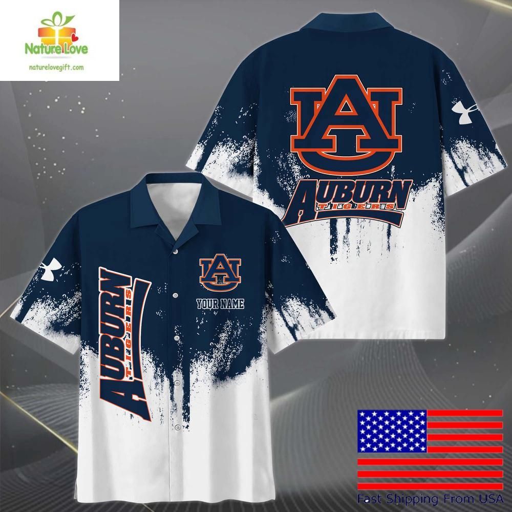 Auburn Tigers Hawaiian Shirt With Custom Paint Splatter Logo