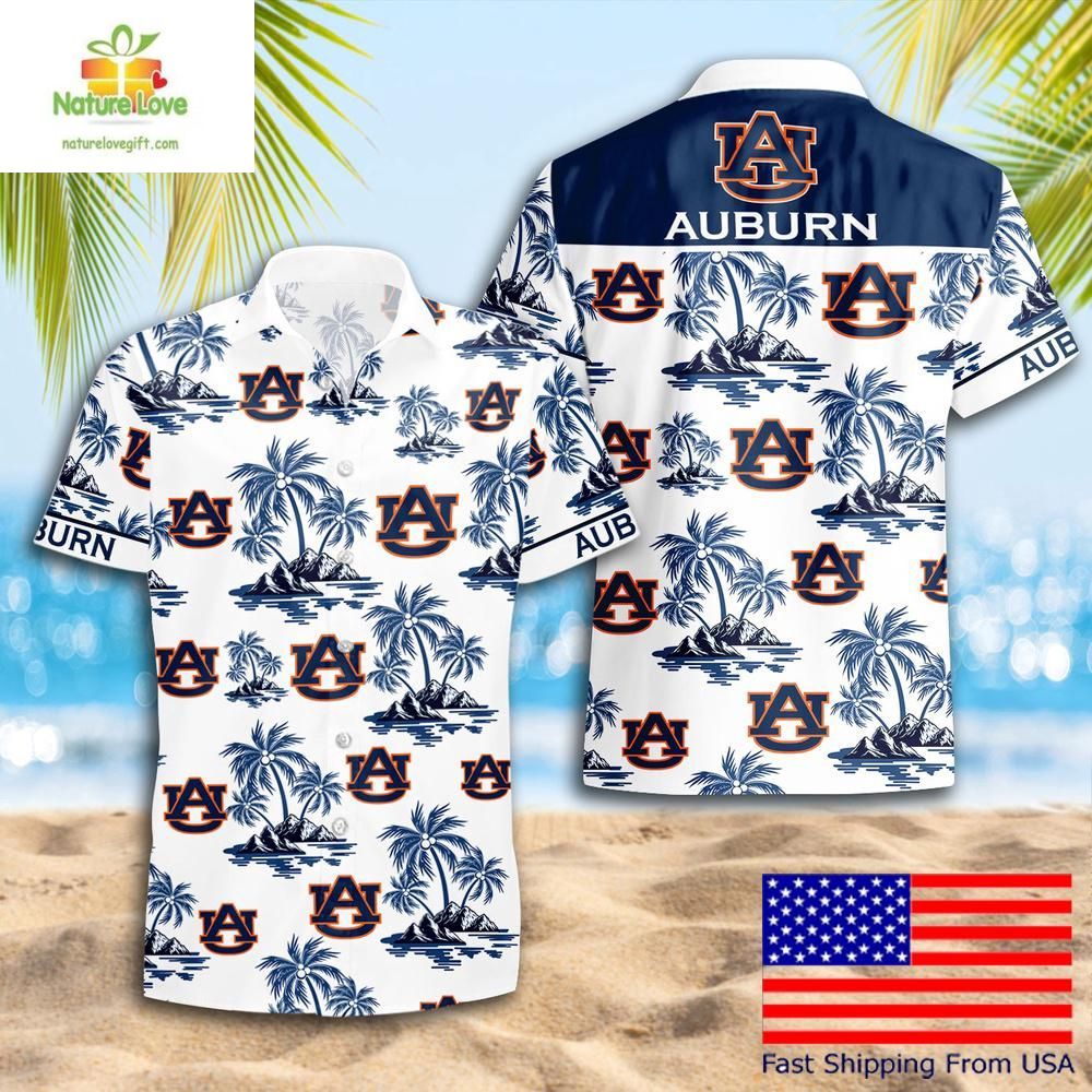 Auburn Tigers Hawaiian Shirt Ncaa Coconut Tree Logo Summer Pattern