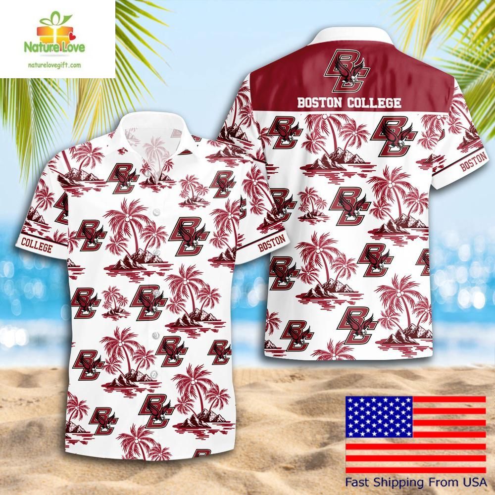 Boston College Eagles Hawaiian Shirt Coconut Tree Logo Summer Pattern
