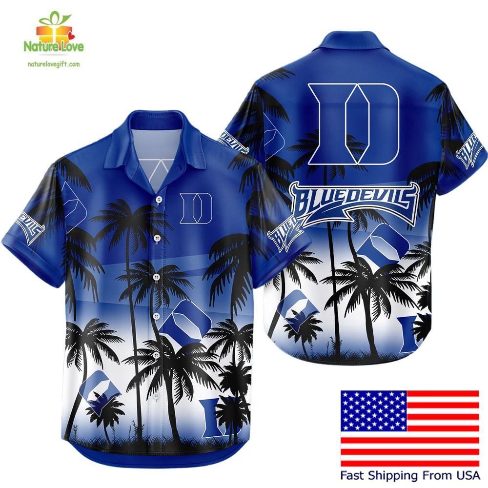 Duke Blue Devils Hawaiian Shirt Tropical Coconut Forest Fan Gear