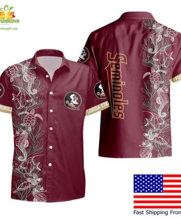 Florida State Seminoles Hawaiian Shirt Turtle Seaweed Pattern Mens