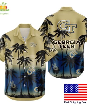 Georgia Tech Yellow Jackets Hawaiian Shirt Coconut Forest Tropical Fan Gear