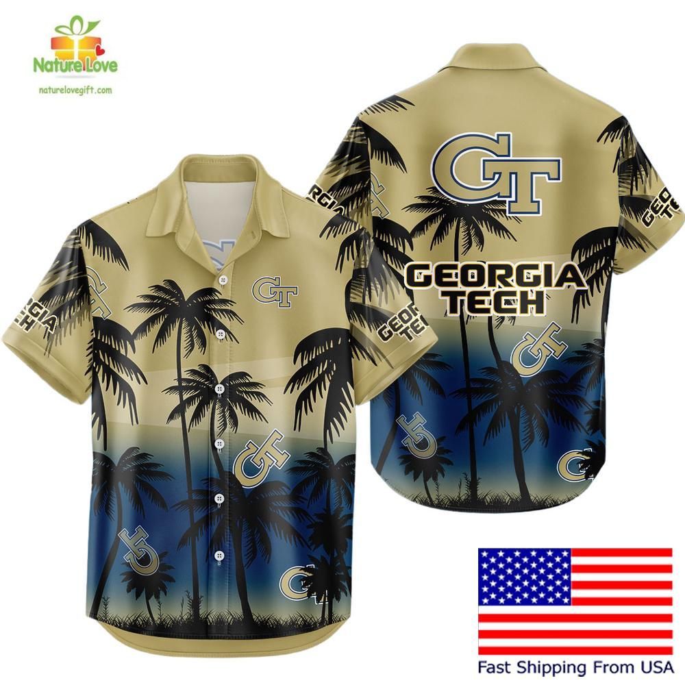 Georgia Tech Yellow Jackets Hawaiian Shirt Coconut Forest Tropical Fan Gear