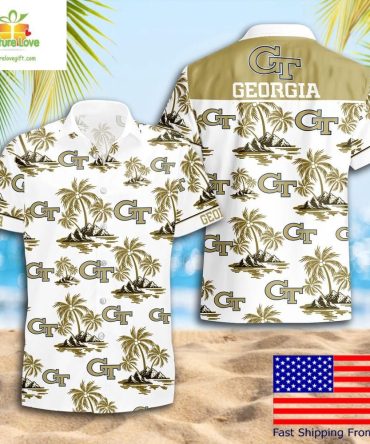 Georgia Tech Yellow Jackets Hawaiian Shirt Coconut Tree Logo Summer