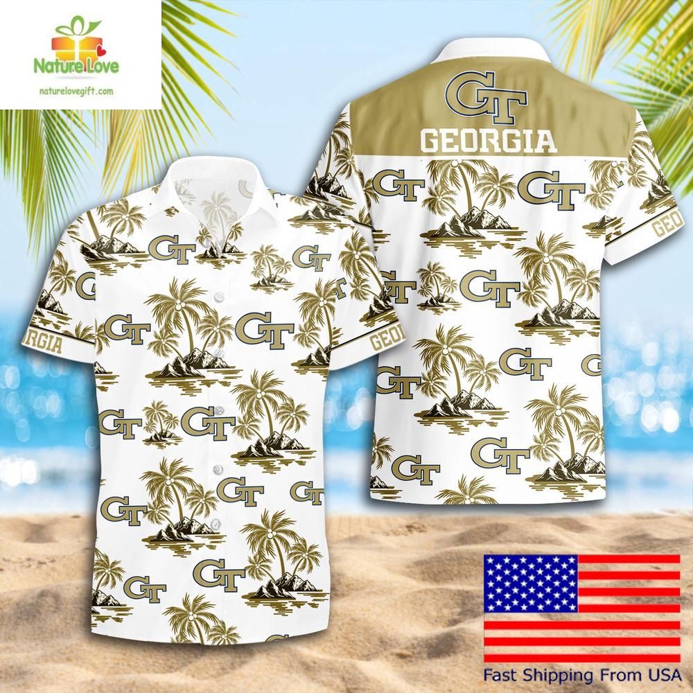 Georgia Tech Yellow Jackets Hawaiian Shirt Coconut Tree Logo Summer