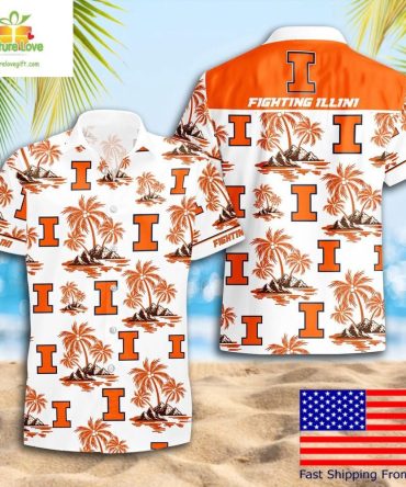 Ncaa Illinois Fighting Illini Hawaiian Shirt Coconut Tree Logo