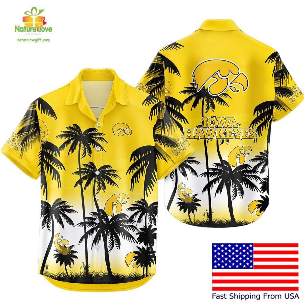 Iowa Hawkeyes Hawaiian Shirt Coconut Forest Tropical Fan Style