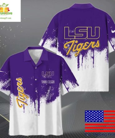 Lsu Tigers Hawaiian Shirt With Custom Paint Splatter Logo