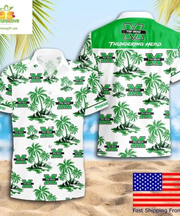 Ncaa Marshall Thundering Herd Hawaiian Shirt Coconut Tree Logo