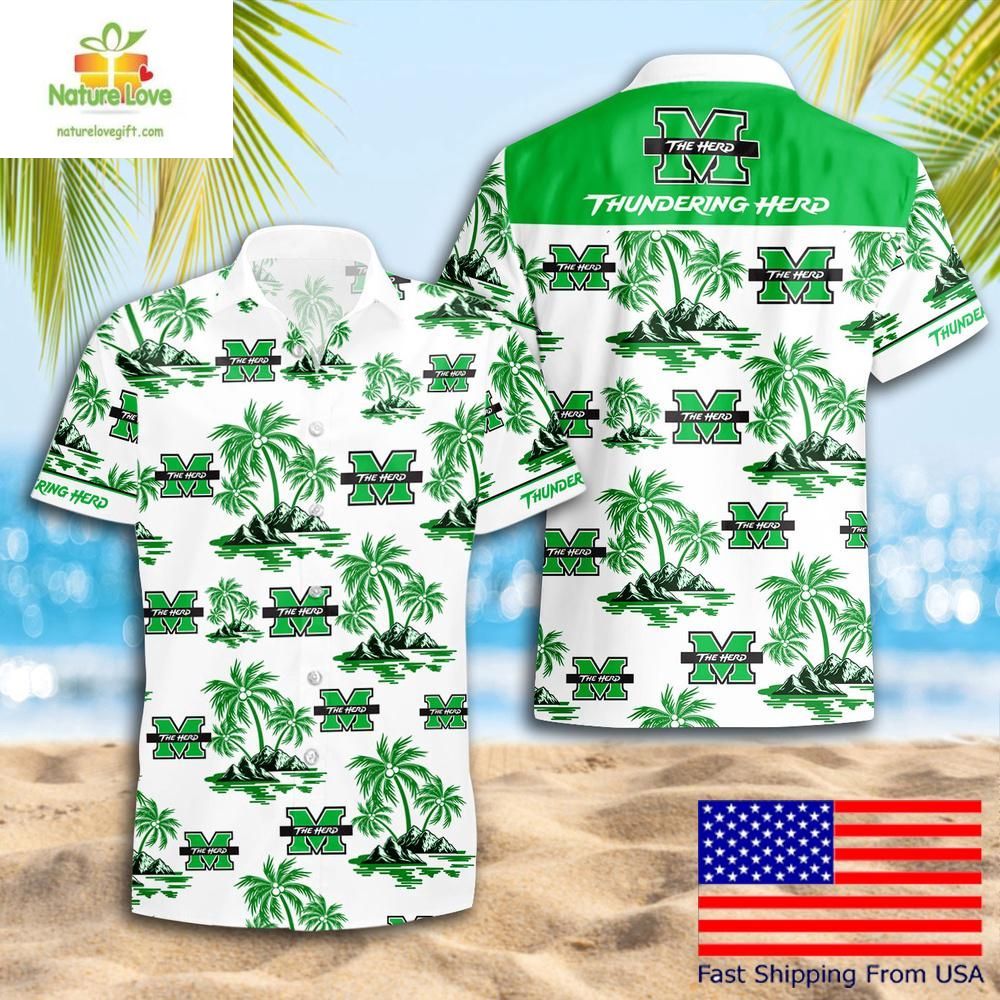 Ncaa Marshall Thundering Herd Hawaiian Shirt Coconut Tree Logo