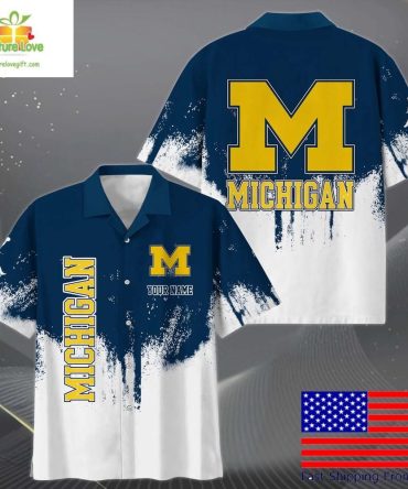 Michigan Wolverines Hawaiian Shirt Custom Paint Splatter Logo Fan Gear