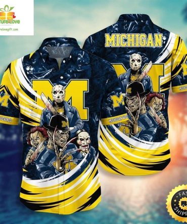 Michigan Wolverines Hawaiian Shirt Horror Icons Freddy Jason Chucky