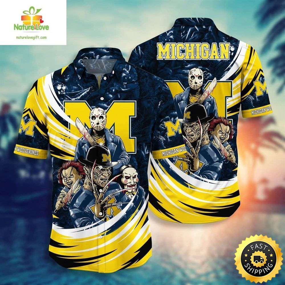 Michigan Wolverines Hawaiian Shirt Horror Icons Freddy Jason Chucky