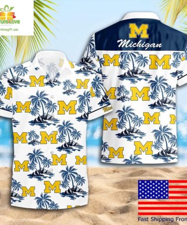 Michigan Wolverines Hawaiian Shirt Coconut Tree Logo Summer
