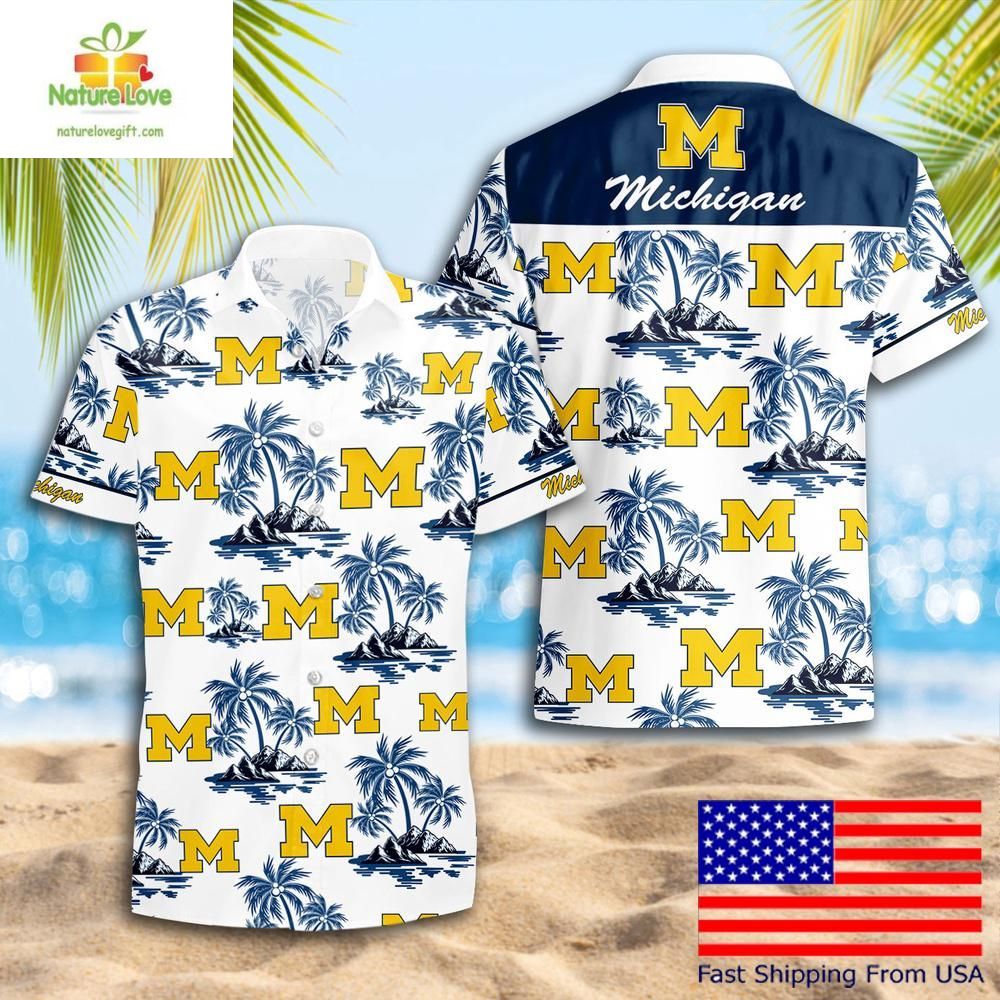Michigan Wolverines Hawaiian Shirt Coconut Tree Logo Summer