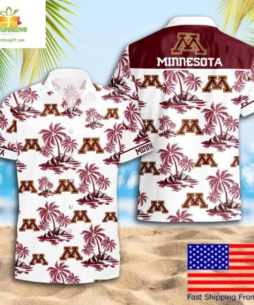 Minnesota Golden Gophers Hawaiian Shirt Coconut Tree Logo Summer Pattern