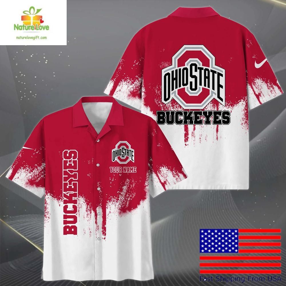 Ohio State Buckeyes Hawaiian Shirt With Paint Splatter Logo