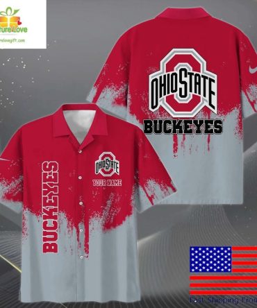 Ohio State Buckeyes Hawaiian Shirt Paint Splatter Fan Design