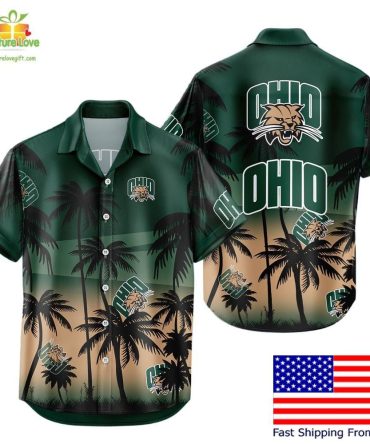 Ohio Bobcats Hawaiian Shirt Tropical Coconut Forest Fan Apparel