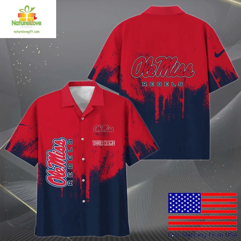 Ole Miss Rebels Hawaiian Shirt Paint Splatter Design