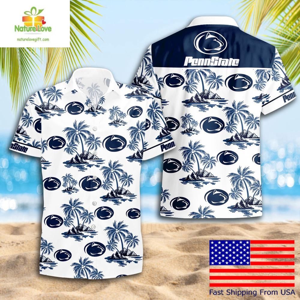 Penn State Nittany Lions Hawaiian Shirt Coconut Tree Logo Summer