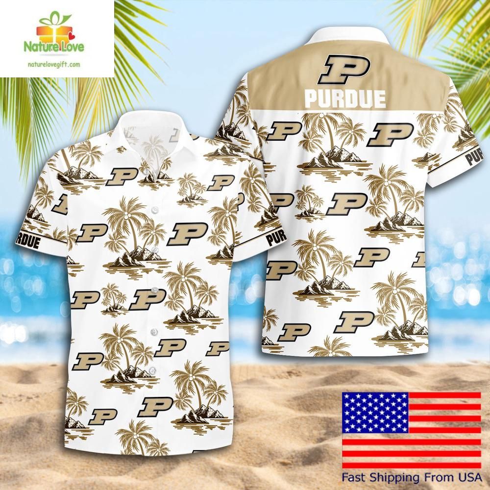 Purdue Boilermakers Hawaiian Shirt Coconut Tree Logo Summer Pattern
