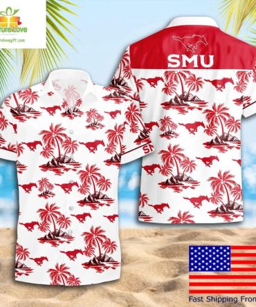 Smu Mustangs Hawaiian Shirt Coconut Tree Logo Summer Pattern