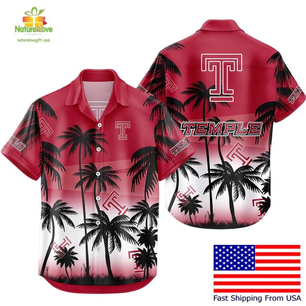Temple Owls Hawaiian Shirt Ncaa Tropical Coconut Forest Fan Gear