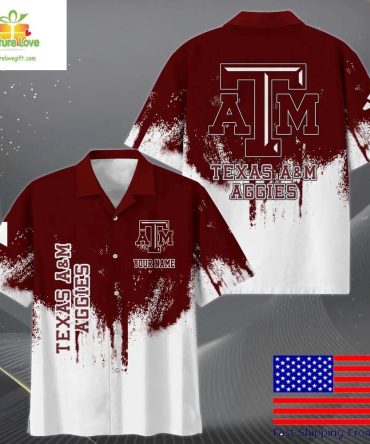 Texas A&M Aggies Hawaiian Shirt With Paint Splatter Logo For Fans
