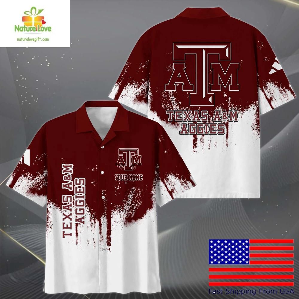 Texas A&M Aggies Hawaiian Shirt With Paint Splatter Logo For Fans