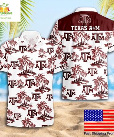 Texas A&M Aggies Hawaiian Shirt Coconut Tree Logo Summer Pattern