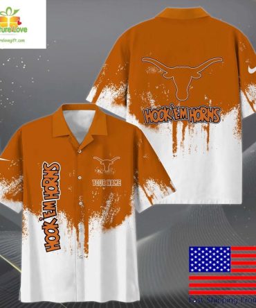 Texas Longhorns Hawaiian Shirt With Paint Splatter Logo For Fans