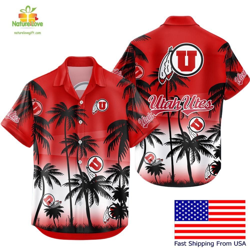 Utah Utes Hawaiian Shirt Coconut Forest Tropical Fan Apparel