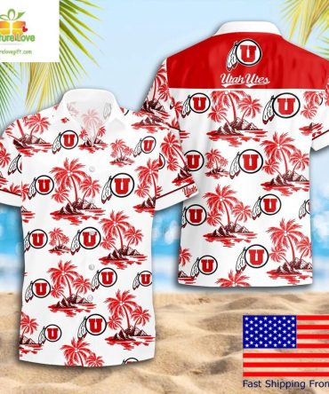 Utah Utes Hawaiian Shirt Ncaa Coconut Tree Logo Summer Pattern