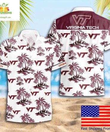 Virginia Tech Hokies Hawaiian Shirt Coconut Tree Logo Summer Pattern