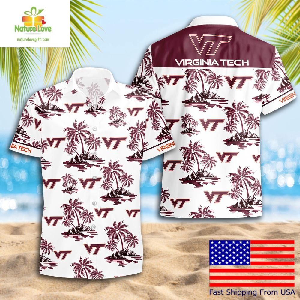 Virginia Tech Hokies Hawaiian Shirt Coconut Tree Logo Summer Pattern