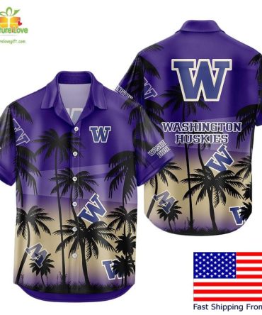 Washington Huskies Hawaiian Shirt Coconut Forest Tropical Fan Gear