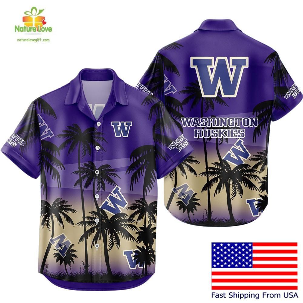 Washington Huskies Hawaiian Shirt Coconut Forest Tropical Fan Gear
