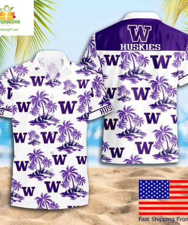 Washington Huskies Hawaiian Shirt Ncaa Coconut Tree Logo Summer